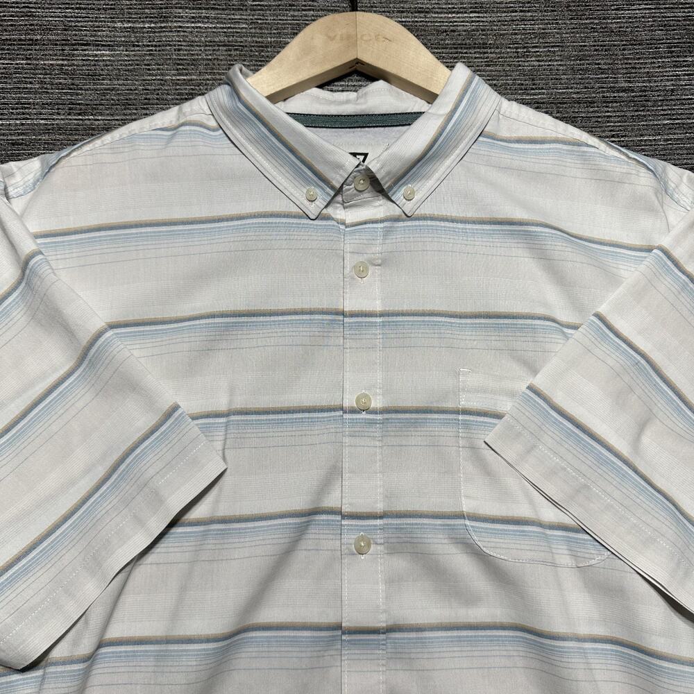 Vissla Shirt Men's 2XL White Blue Striped Short Sleeve Button Up M503RSAN
